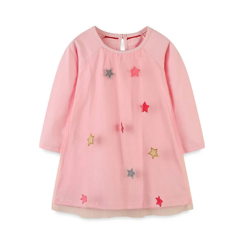 Toddler/Kid Girl Colorful Stars Pink Long Sleeve Dress