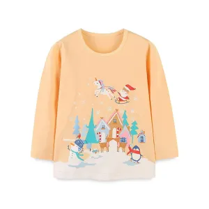 Toddler/Kid Girl Festive Christmas Santa and Friends Long Sleeve Shirt