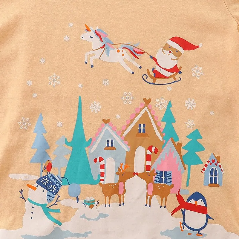 Toddler/Kid Girl Festive Christmas Santa and Friends Long Sleeve Shirt