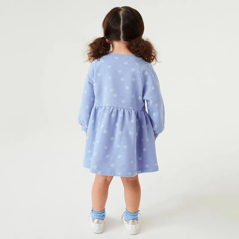 Toddler/Kid Girl Flower Embroidery Polka Dots Blue Sweater Dress