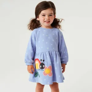 Toddler/Kid Girl Flower Embroidery Polka Dots Blue Sweater Dress