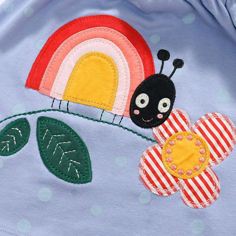 Toddler/Kid Girl Flower Embroidery Polka Dots Blue Sweater Dress