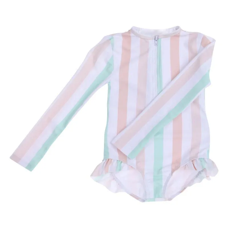 Toddler/Kid Girl Mix Prints Long Sleeve with Zipper One-Piece Swimsuit (4 Designs)