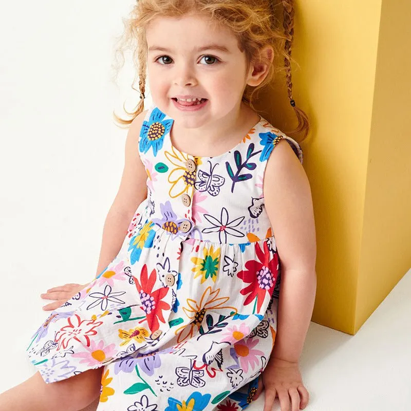 Toddler/Kid Girl's Colorful Floral Design Sleeveless Dress