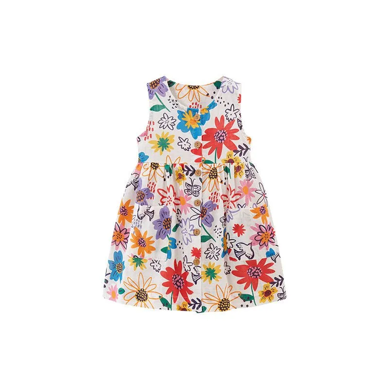 Toddler/Kid Girl's Colorful Floral Design Sleeveless Dress