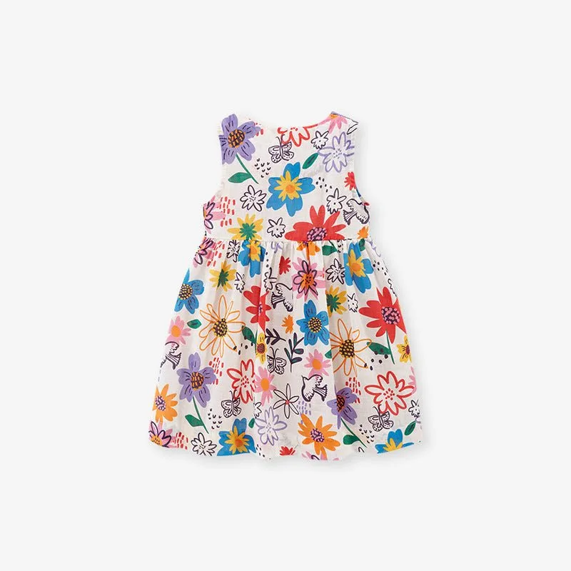Toddler/Kid Girl's Colorful Floral Design Sleeveless Dress