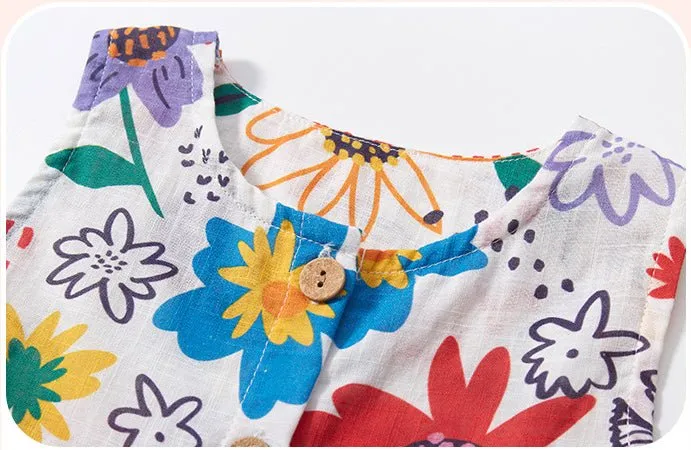 Toddler/Kid Girl's Colorful Floral Design Sleeveless Dress
