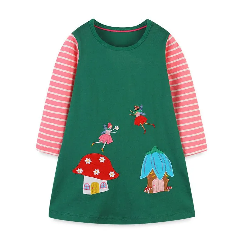 Toddler/Kid Girl's Long Sleeve Cartoon Embroidery Dress