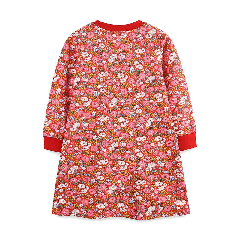 Toddler/Kid Girl's Long Sleeve Santa Embroidery Design Dress