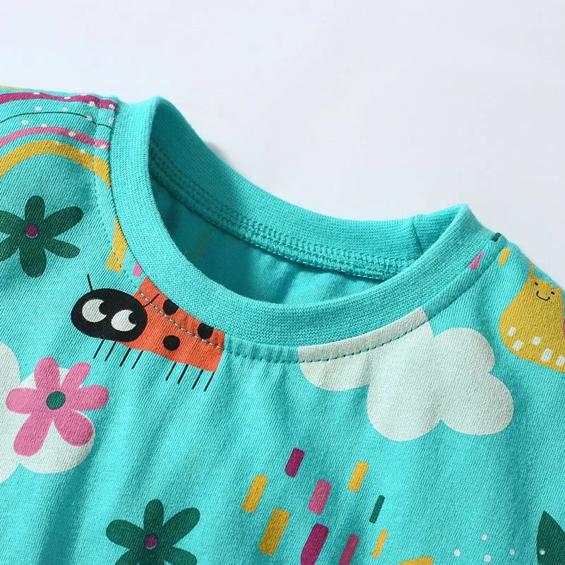 Toddler/Kid Girl's Short Sleeve Rainbow Print Dress with Mouse Design Leggings Set
