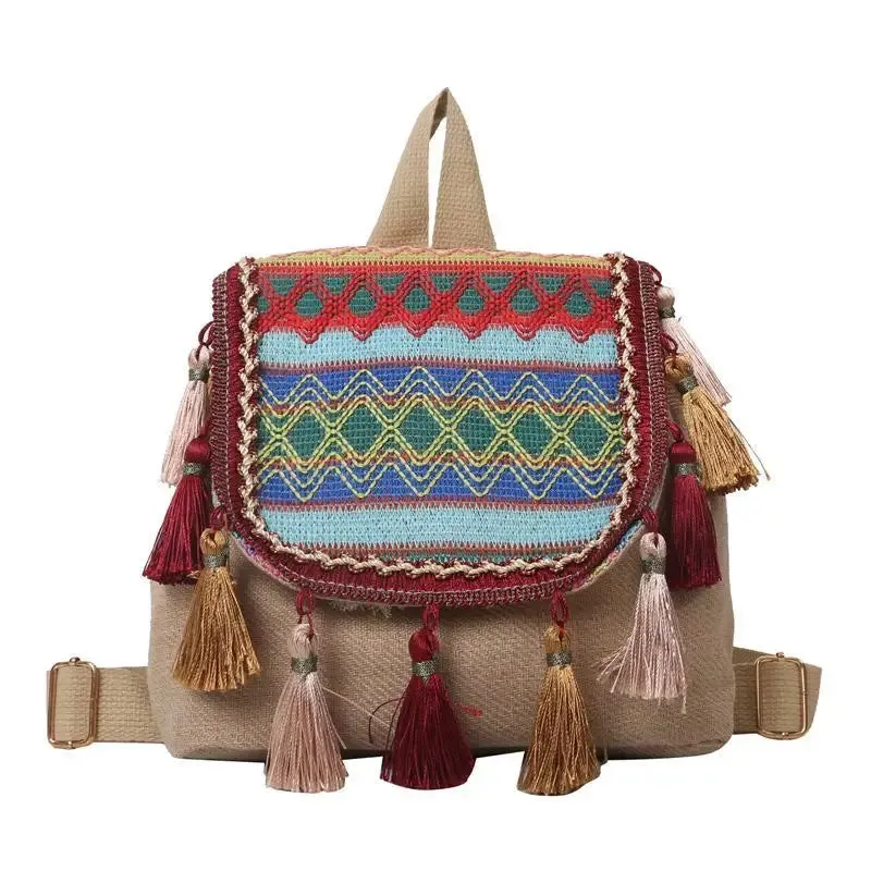 UAKISS  -  Aesthetic Design Womens Backpack Fashion Tassels Small Canvas Bag 2024 Fashion Trend Light Weight Versatile Backpack