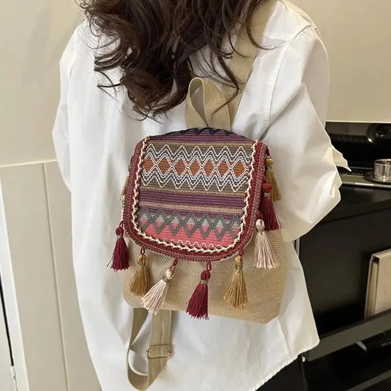 UAKISS  -  Aesthetic Design Womens Backpack Fashion Tassels Small Canvas Bag 2024 Fashion Trend Light Weight Versatile Backpack