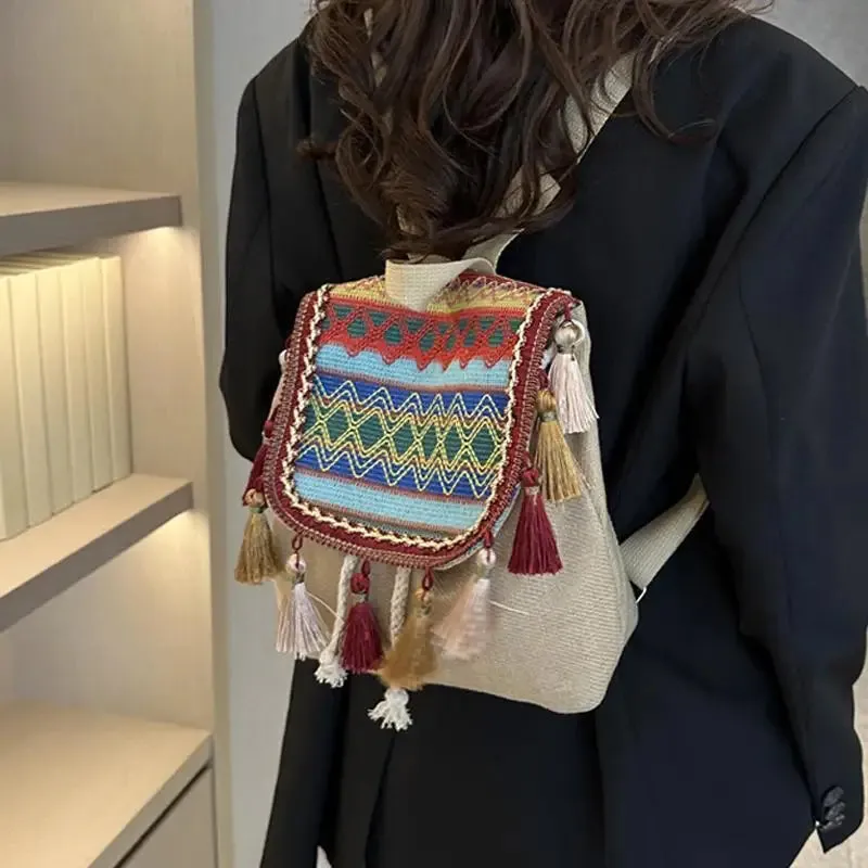 UAKISS  -  Aesthetic Design Womens Backpack Fashion Tassels Small Canvas Bag 2024 Fashion Trend Light Weight Versatile Backpack