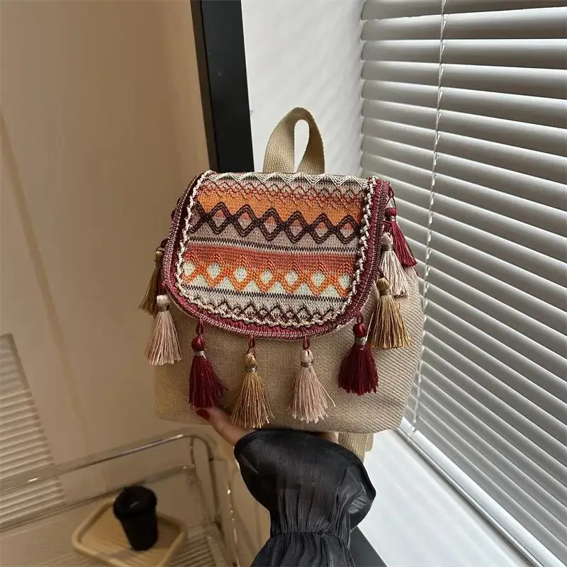 UAKISS  -  Aesthetic Design Womens Backpack Fashion Tassels Small Canvas Bag 2024 Fashion Trend Light Weight Versatile Backpack