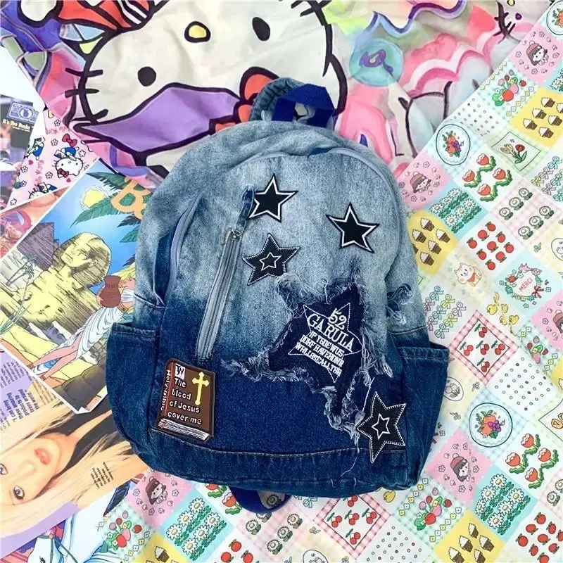 UAKISS  -  Fashion All Match School Backpack for College Students Korean Y2k Versatile Denim Backpack Large Capacity Spicy Girl Backpack