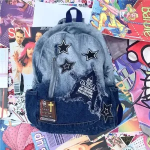 UAKISS  -  Fashion All Match School Backpack for College Students Korean Y2k Versatile Denim Backpack Large Capacity Spicy Girl Backpack