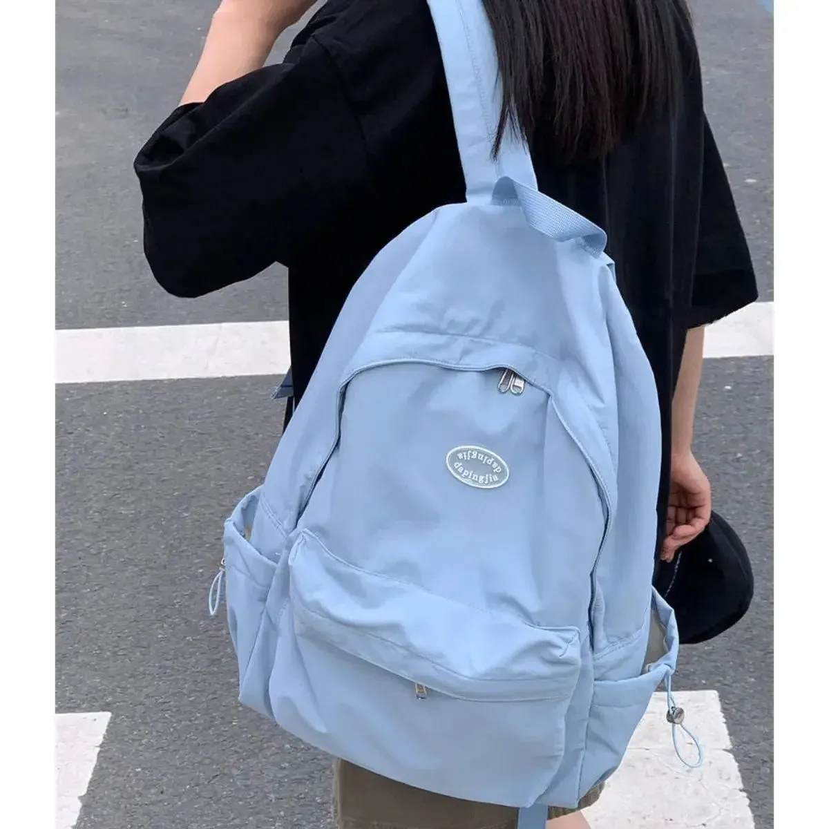 UAKISS  -  Korean Ins Pink Sweet Student Backpack Casual Large Capacity Solid Letter Versatile Backpack Candy Color Women's Travel Backpack