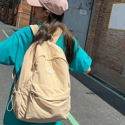 UAKISS  -  Korean Ins Pink Sweet Student Backpack Casual Large Capacity Solid Letter Versatile Backpack Candy Color Women's Travel Backpack