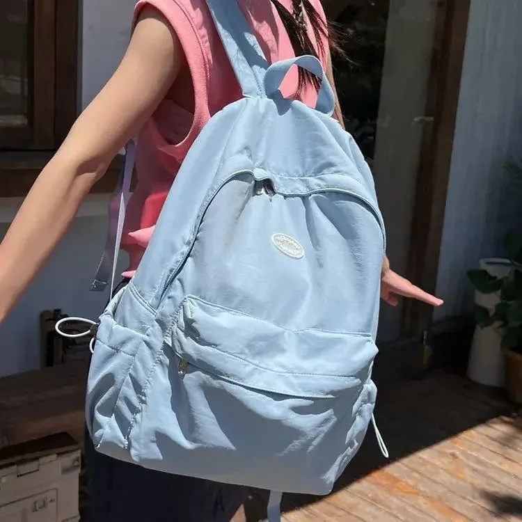 UAKISS  -  Korean Ins Pink Sweet Student Backpack Casual Large Capacity Solid Letter Versatile Backpack Candy Color Women's Travel Backpack