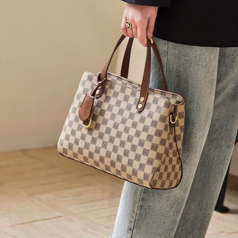 Vintage Checkered Large Capacity Shoulder Bag