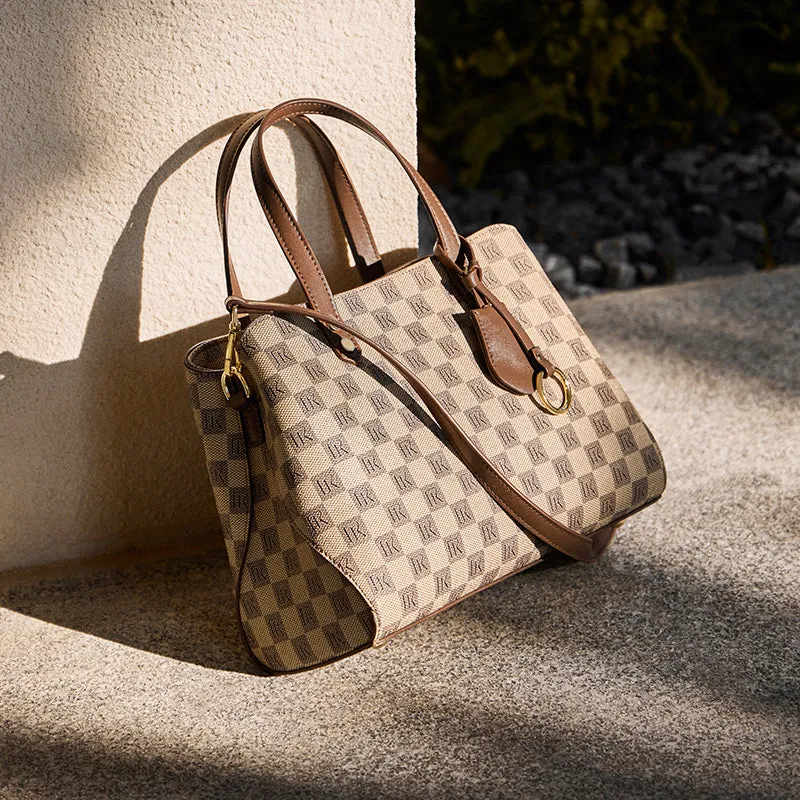 Vintage Checkered Large Capacity Shoulder Bag