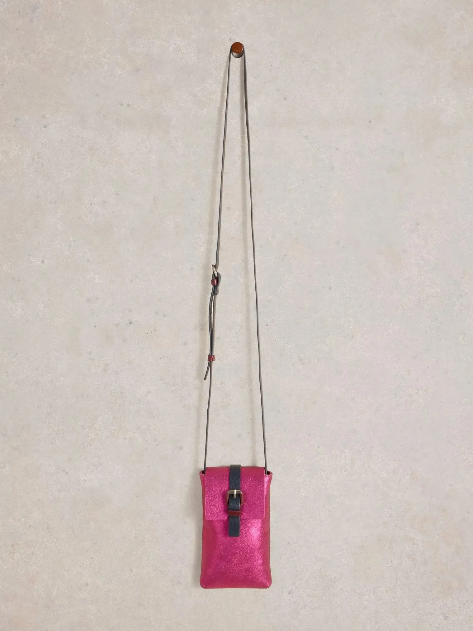 White Stuff Clara Buckle Leather Phone Bag Pink