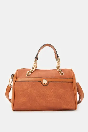 Women Tan Bolin Bag With Gold Chain