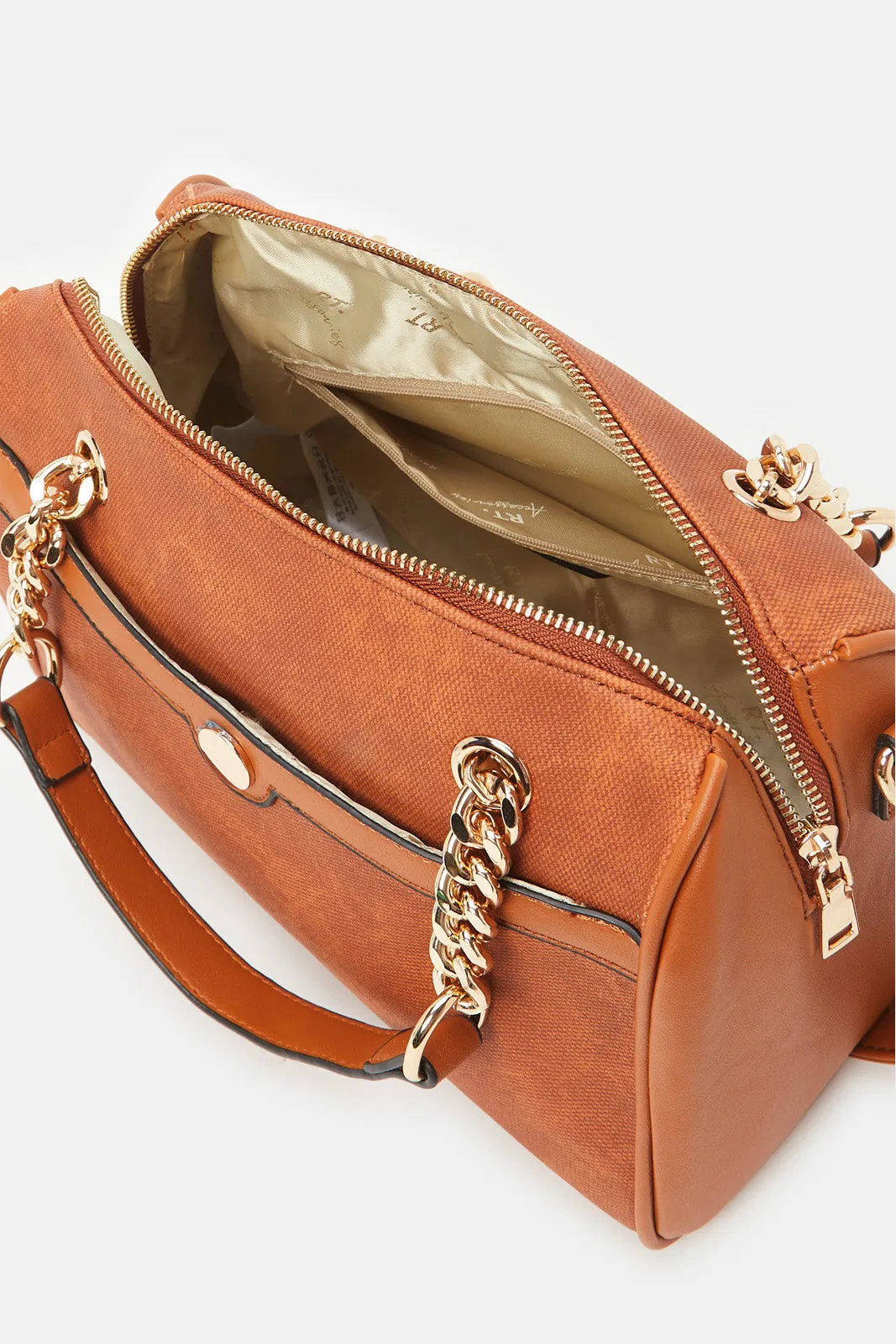 Women Tan Bolin Bag With Gold Chain