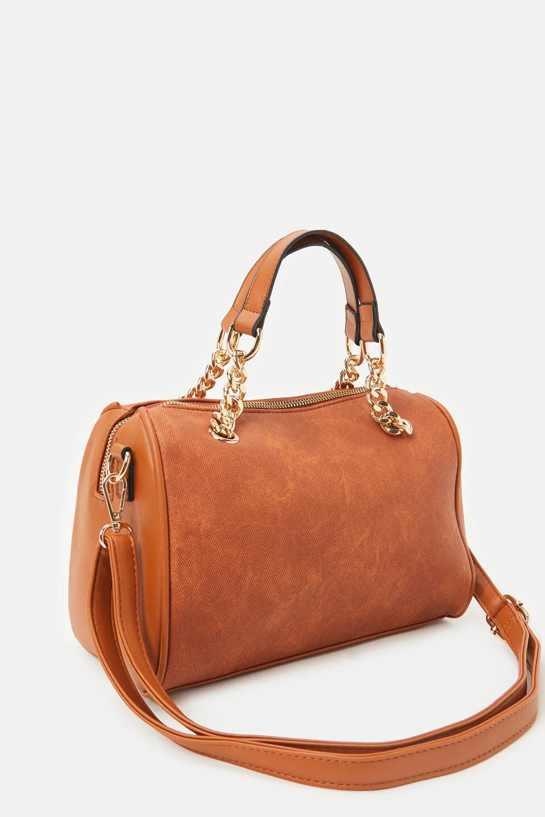 Women Tan Bolin Bag With Gold Chain