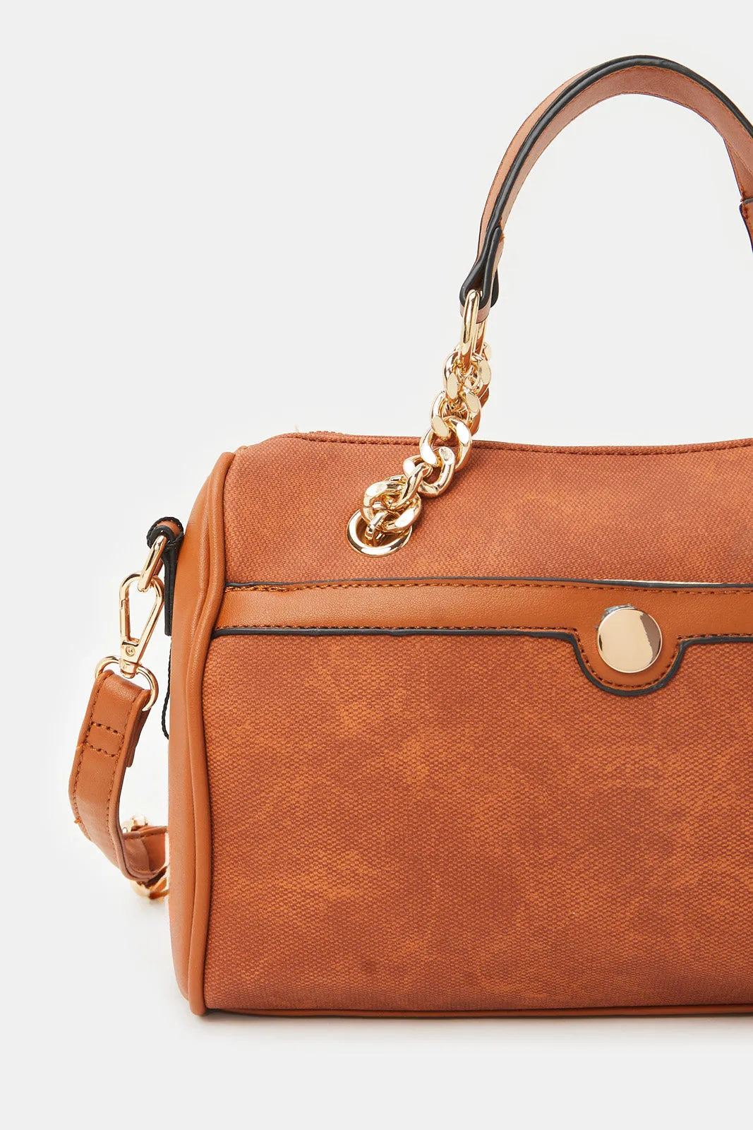 Women Tan Bolin Bag With Gold Chain