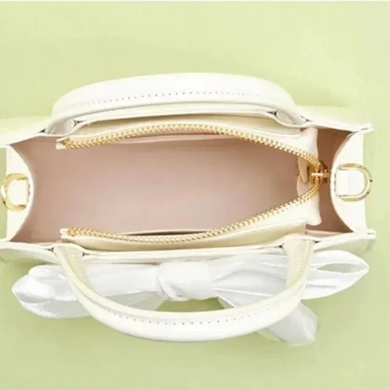 Women's Cute Large Bow Decor Top Handle Small Square Handbag